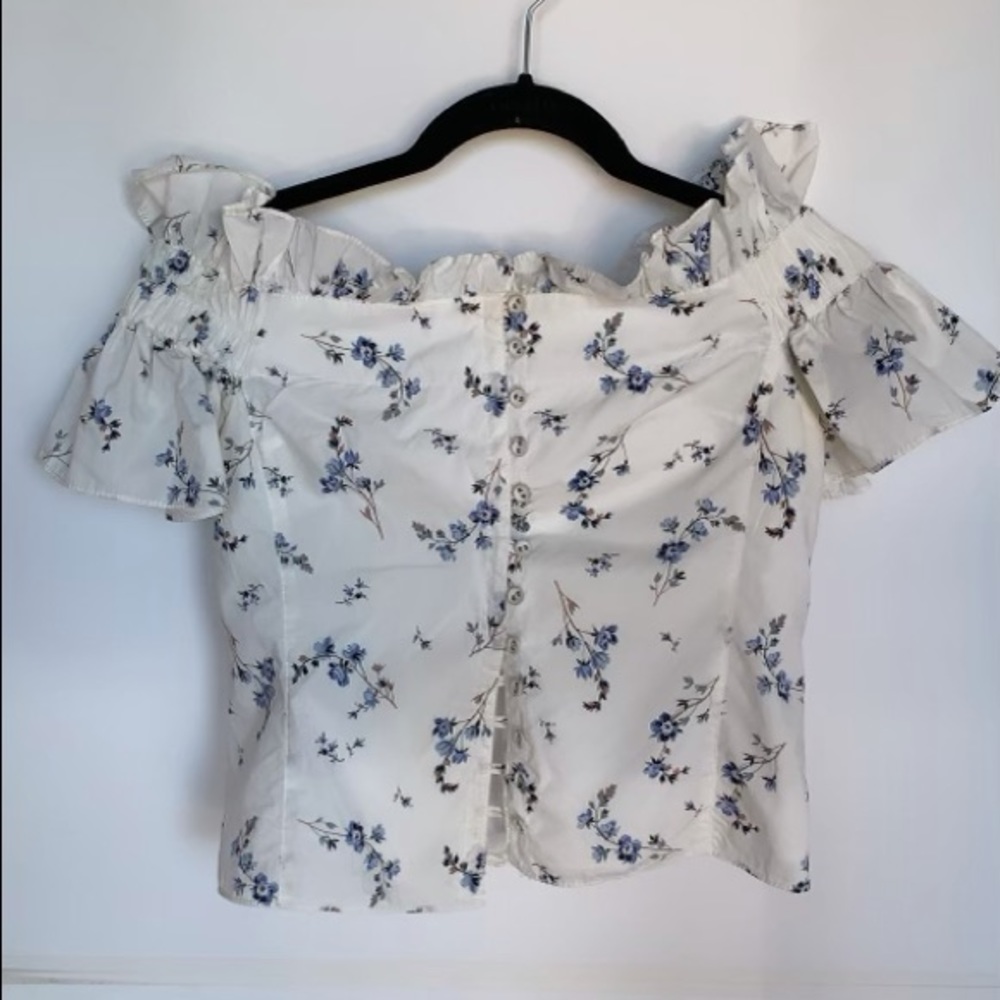 Rebecca Taylor off-shoulder button up blouse